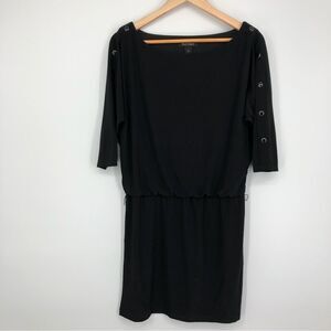 White House Black Market Dress Womens Small Black Drop Waist 3/4 Sleeve Buttons